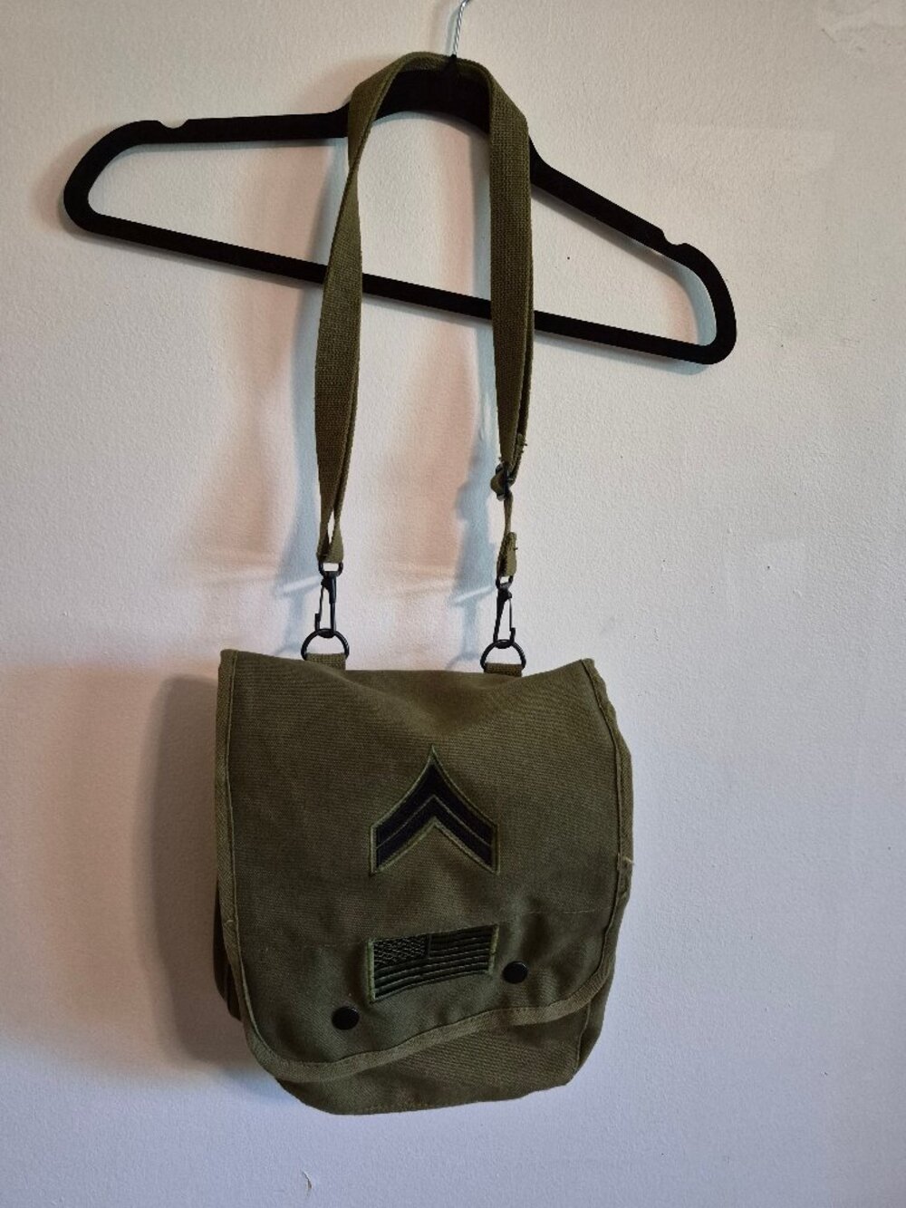 Canvas Map Case Army Green Shoulder Bag with Military Patches